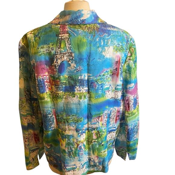 Coldwater Creek, Size Large, Colorful Paris Print Blazer, Linen Blend, Artsy - Picture 3 of 16